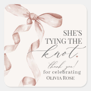 Beige Bow Tying the Knot Vrijgezellenfeest Party F Vierkante Sticker