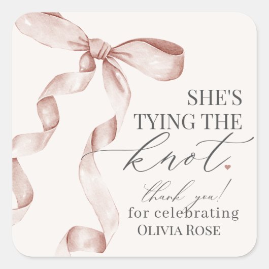 Beige Bow Tying the Knot Vrijgezellenfeest Party F Vierkante Sticker (Voorkant)