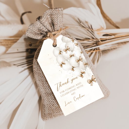 Beige Bows Balloons Verjaardag Gift Labels Cadeaulabel