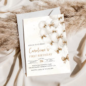 Beige Bows Balloons Verjaardagsuitnodiging Kaart