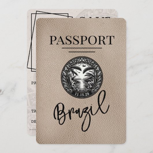 Beige Brazilië paspoort Bewaar de datum Save The Date (Voorkant / Achterkant)