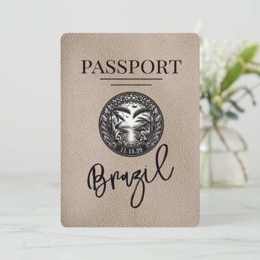 Beige Brazilië paspoort Bewaar de datum Save The Date (Staand voorkant)