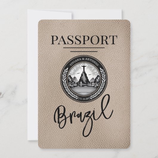 Beige Brazilië Paspoort bruiloft uitnodiging (Achterkant)