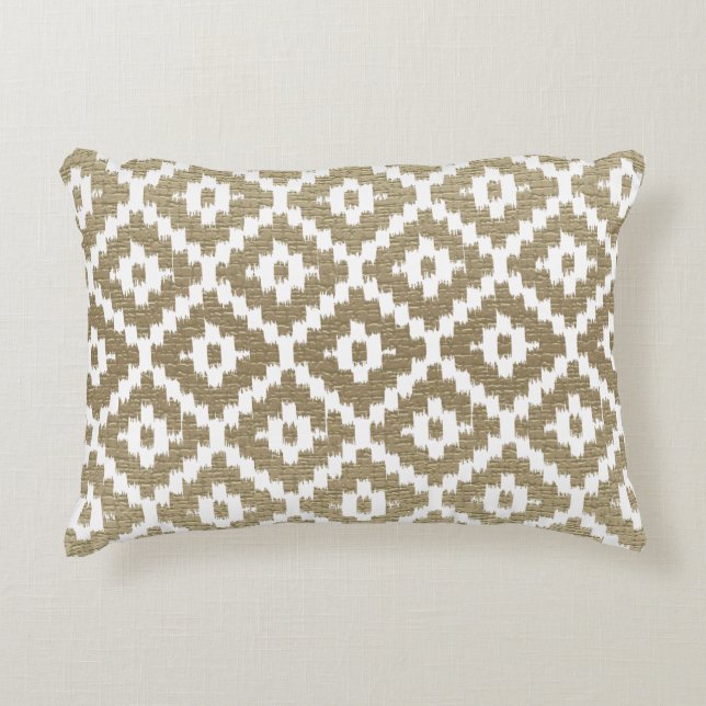 Beige Brick Aztec Tribal Print Ikat Diamond Pattrn Decoratief Kussen (Voorkant)