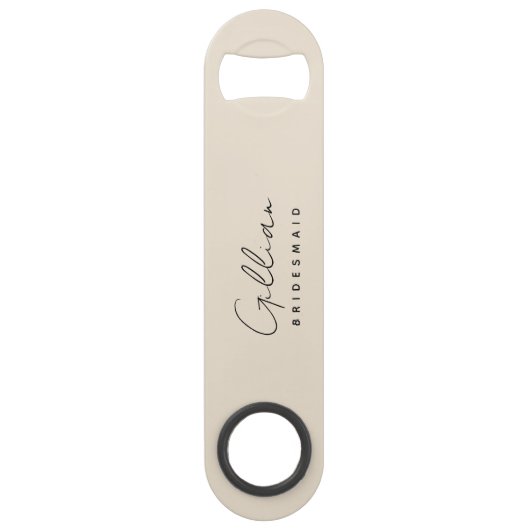Beige Bridesmaid Minimalist Script Bottle Open Speed Flessenopener (Voorkant)