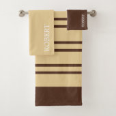  Beige &Brown Abstract Pattern Custom Name Bad Handdoek (Insitu)