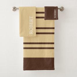  Beige &Brown Abstract Pattern Custom Name Bad Handdoek