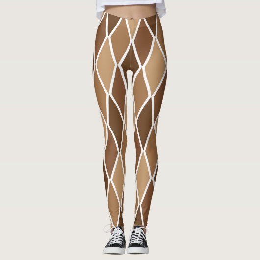 Beige Brown Argyle Harlequin Diamond Trendy Leggings (Voorkant)