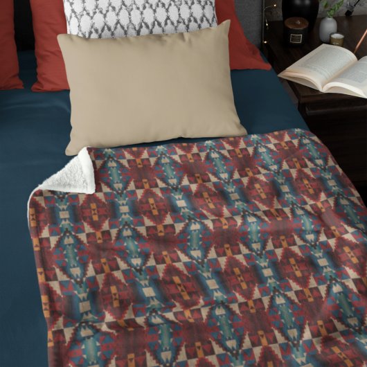 Beige Brown Blauwgroen Blue Terracotta Tribal Kuns Fleece Deken