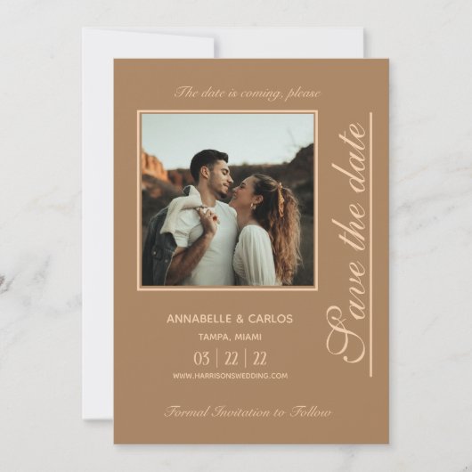 Beige Brown Boho Save the Date Kaart (Voorkant)