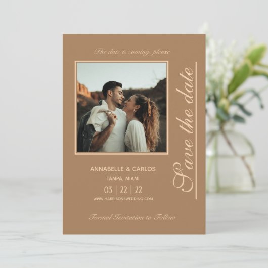 Beige Brown Boho Save the Date Kaart (Staand voorkant)