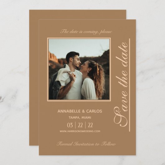 Beige Brown Boho Save the Date Kaart (Voorkant / Achterkant)