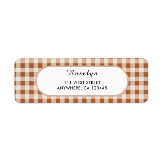 Beige Brown Buffalo Plaid Vakantie Retouradres Etiket (Voorkant)