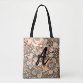 beige brown cherry blossom Monogram Tote Bag (Voorkant)