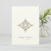 Beige Brown Chic Lace Romantic Couple Wedding Kaart (Staand voorkant)