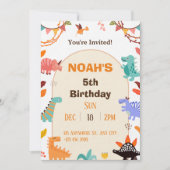 Beige Brown Cute Dinosaur Birthday Invitation card Kaart (Voorkant)