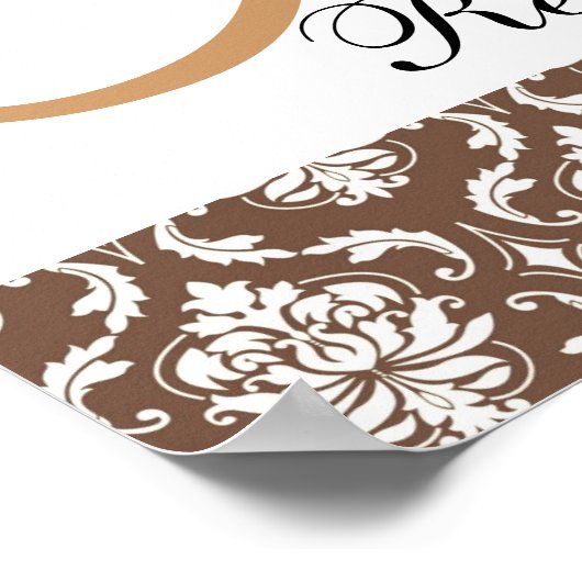 Beige Brown Damask Monogram Weddenschappen Recepti Poster (Hoek)