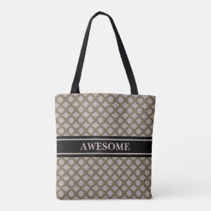 Beige & Brown Diamond Pattern Tote Bag