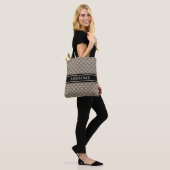 Beige & Brown Diamond Pattern Tote Bag (Op model)