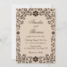 Beige Brown Elegant Garden Wedding  Invitation Kaart