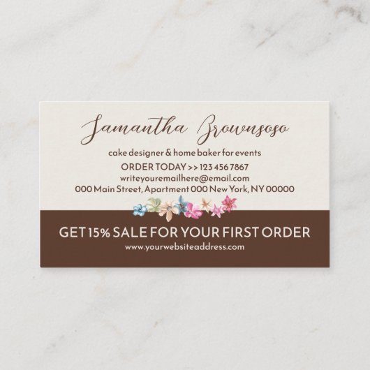 Beige Brown Elegant Modern Bakery Visitekaartje (Achterkant)