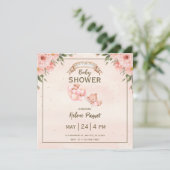 Beige Brown Floral Baby shower Save the Date (Staand voorkant)
