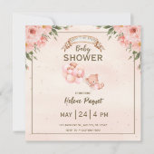 Beige Brown Floral Baby shower Save the Date (Voorkant)