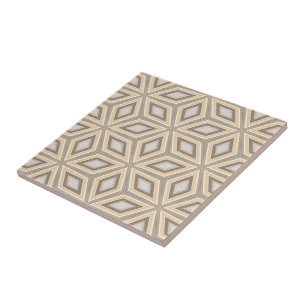 Beige Brown Geometric Retro Stars Patroon Tegeltje
