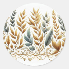 Beige brown gray leaves nature watercolor vines ronde sticker