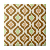 Beige Brown Green Retro Chic Ikat druppelt Patroon Tegeltje (Voorkant)