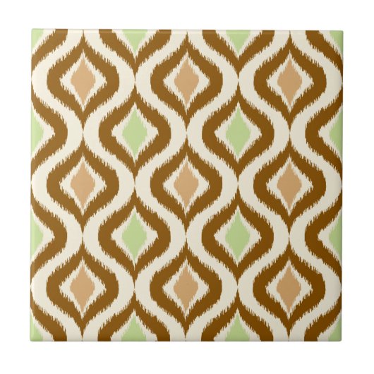 Beige Brown Green Retro Chic Ikat druppelt Patroon Tegeltje (Voorkant)