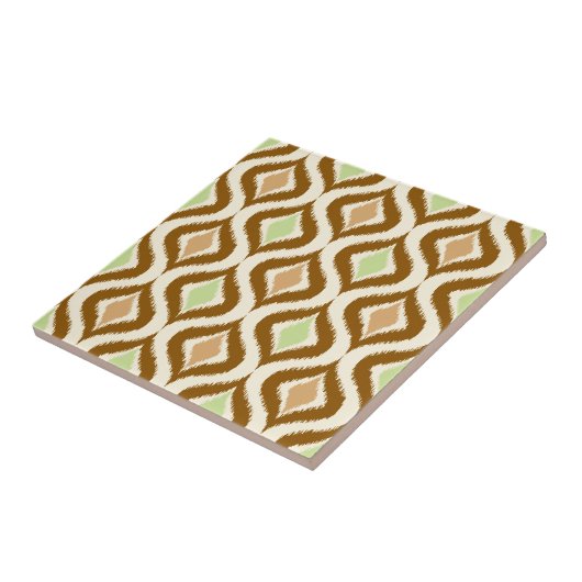 Beige Brown Green Retro Chic Ikat druppelt Patroon Tegeltje (Zijkant)