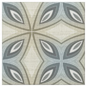 Beige Brown Grey Blue Batik Floral Star Pattern Stof (Close Up)