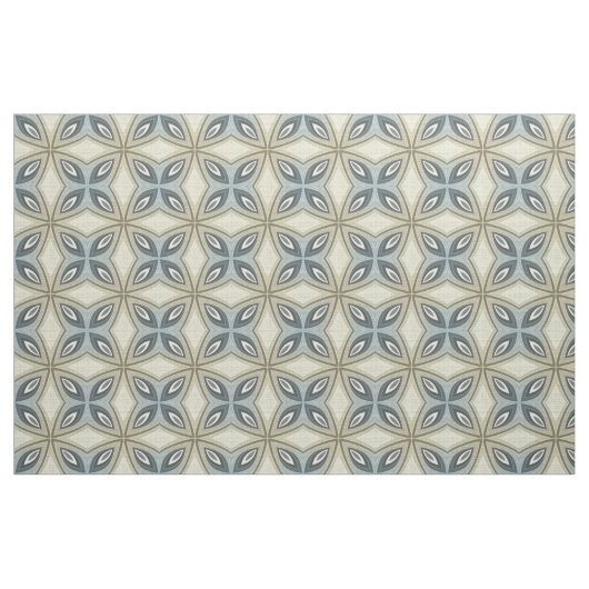 Beige Brown Grey Blue Batik Floral Star Pattern Stof (Fat Quarter)