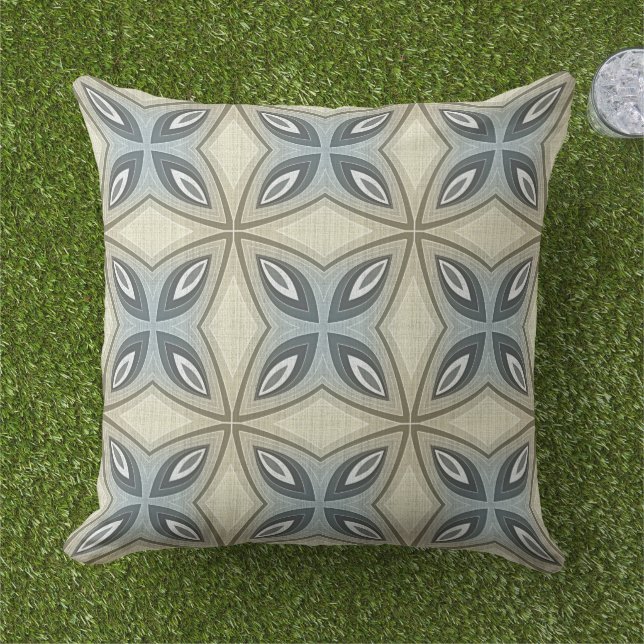 Beige Brown Grey Blue Hip Orient Bali Art Motif Buitenkussen (Gras)