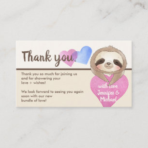 Beige Brown Heart Cute Baby Sloth Dank u Informatiekaartje