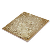 Beige Brown Ivory Bunny Rabbit Bird Leaf Tegeltje (Zijkant)