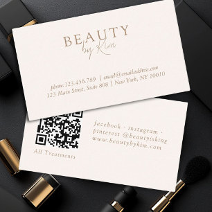 Beige & Brown Minimal Elegant, Salon QR Code Visitekaartje