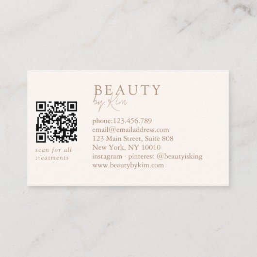 Beige & Brown Minimal Elegant Salon QR Code Visitekaartje (Achterkant)
