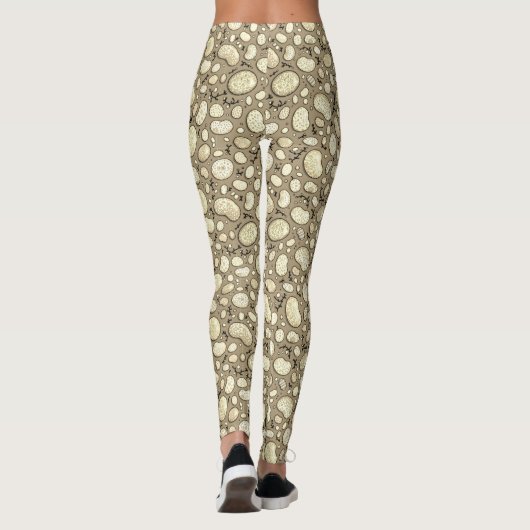 Beige Brown Organic Pebble Stone Repeat Pattern Leggings (Achterkant)