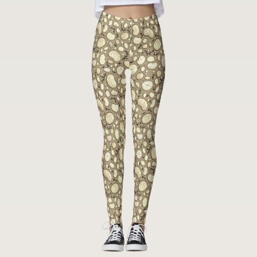 Beige Brown Organic Pebble Stone Repeat Pattern Leggings (Voorkant)