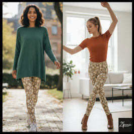 Beige Brown Organic Pebble Stone Repeat Pattern Leggings