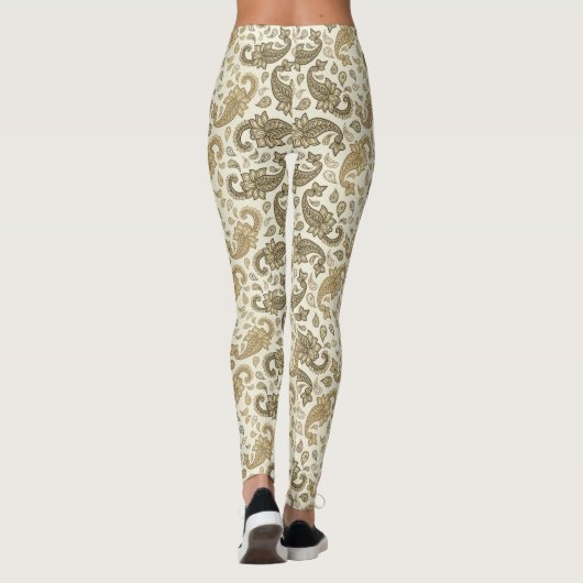 Beige-Brown Paisley Pattern Leggings (Achterkant)