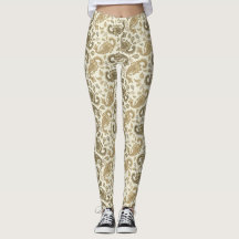 Beige-Brown Paisley Pattern Leggings
