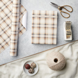 Beige & Brown Plaid Cadeaupapier