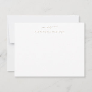 Beige Brown Script Monogram Chic Swash Stationery Notitiekaartje