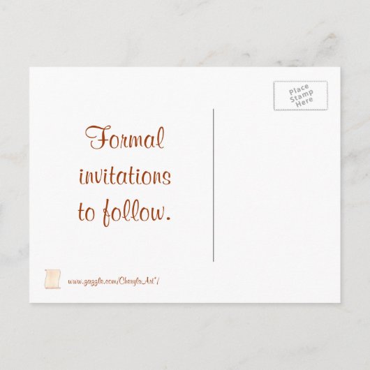 Beige Brown Scroll Sla de datum bruiloft briefkaar Aankondigingskaart (Achterkant)