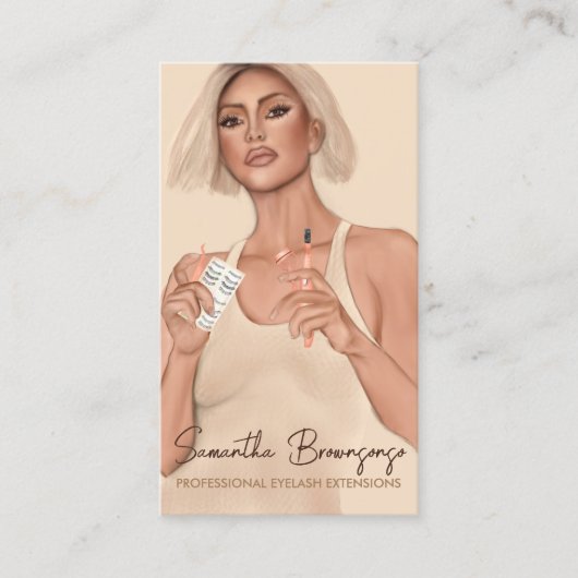 Beige Brown Tweezer Curler Makeup Eyelash Visitekaartje (Voorkant)