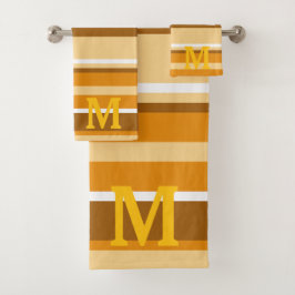beige brown &white stripes monogram bad handdoek