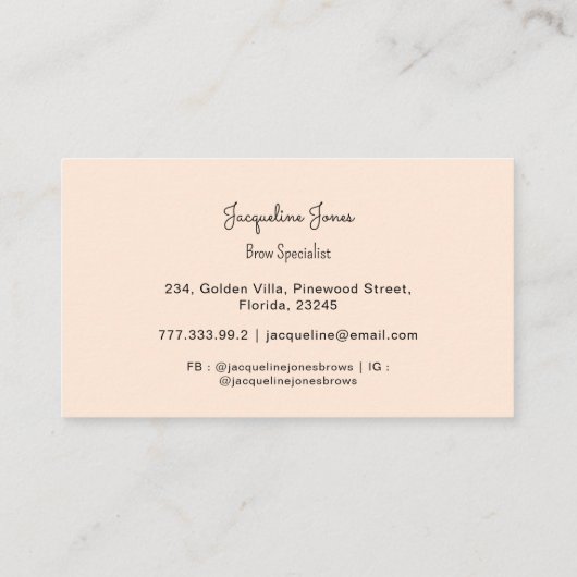 Beige Brows Beauty Eenvoudig Script Visitekaartje (Achterkant)